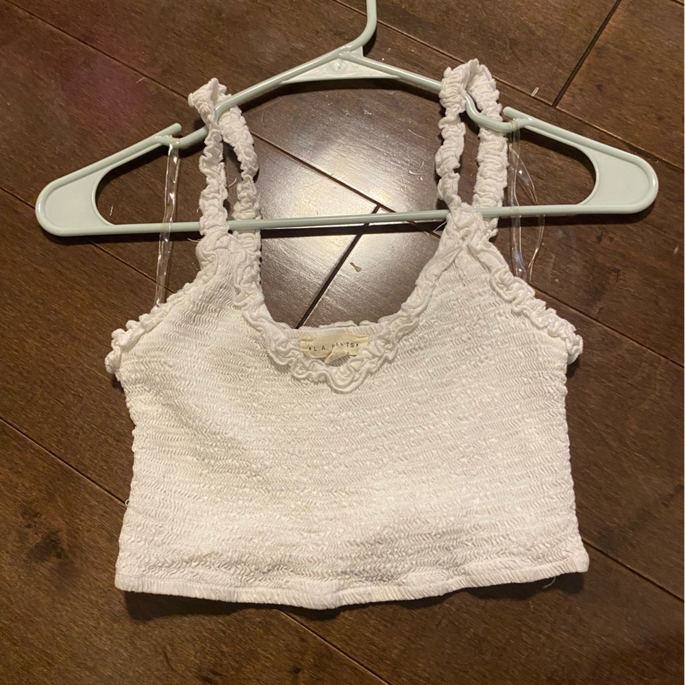 White crop top with ruffle straps
